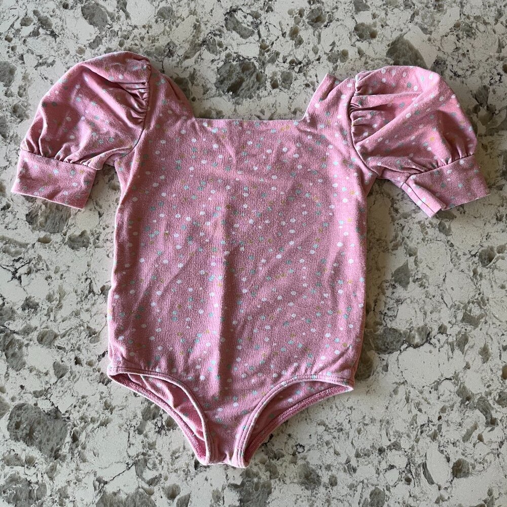 Remie Girl pink confetti puff sleeve leotard sz 6